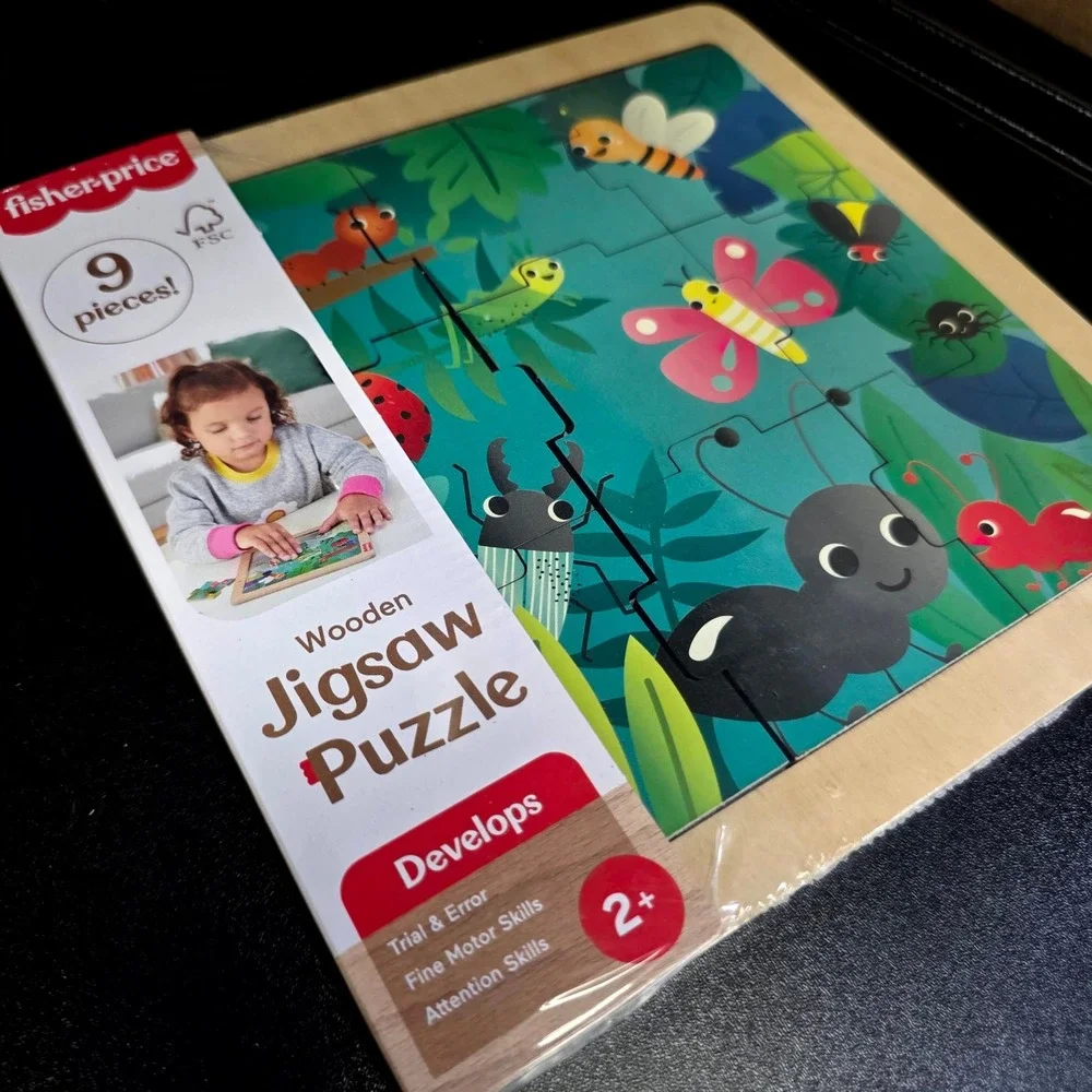 Fisher-Price Wooden Jigsaw Puzzle & Things I Eat Match It Set Toddler OS Multi